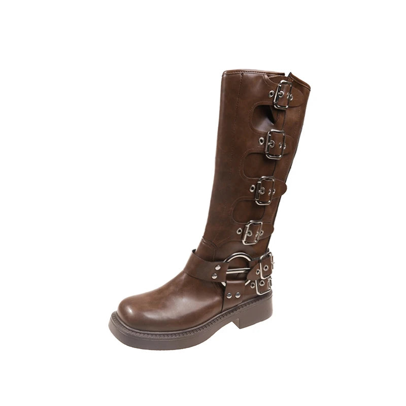 Bota Cano Alto Combat Shadow - Design Plataforma com Fivelas de Alta Moda