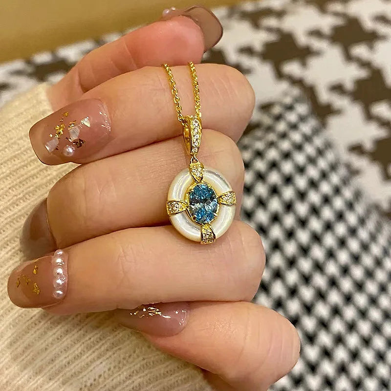 Conjunto Solitário Azul Água-Marinha - Colar e Anel de Luxo