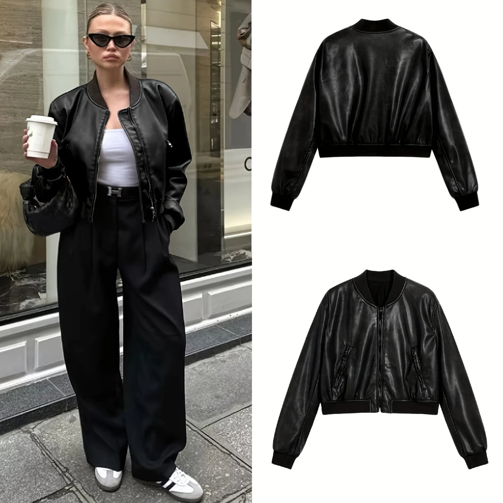 Jaqueta Bomber Cropped Lux - Silhueta Aviador em Cabedal Premium Soft