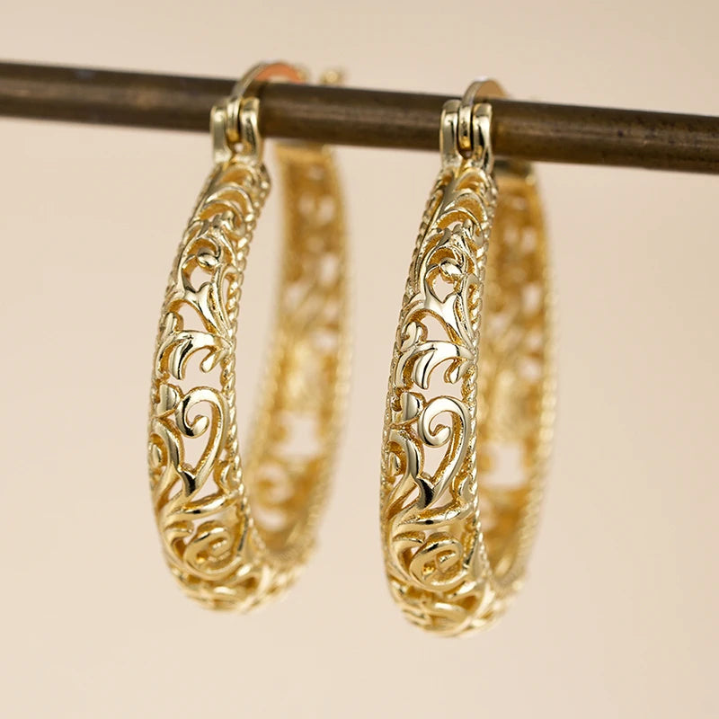 Brincos de Argola Rendilhada Opulent - Design Filigrana Banhado a Ouro