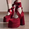 Sapato Mary Jane Wine Platform - Salto Bloco Geométrico com Meia-Pata Premium