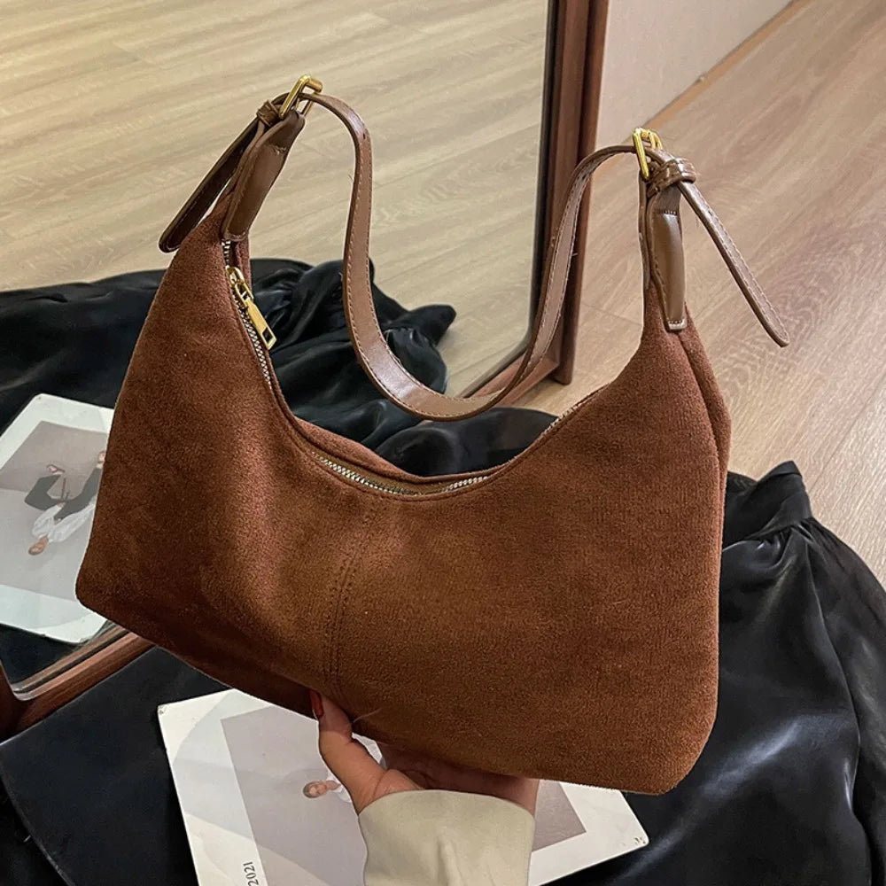 Mala de Ombro Suede Tote - Design Minimalista de Grande Capacidade em Camurça Soft