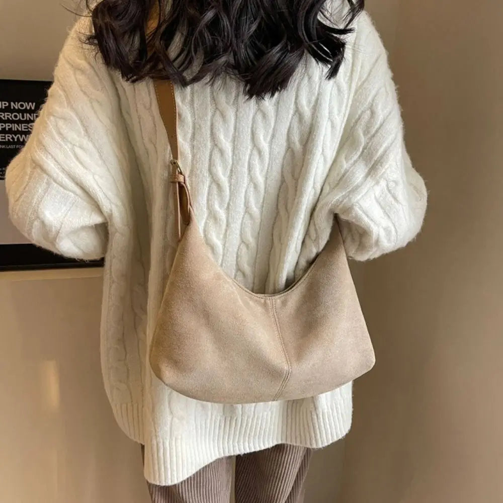 Mala de Ombro Suede Tote - Design Minimalista de Grande Capacidade em Camurça Soft