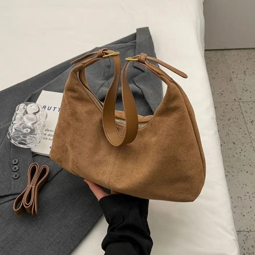 Mala de Ombro Suede Tote - Design Minimalista de Grande Capacidade em Camurça Soft