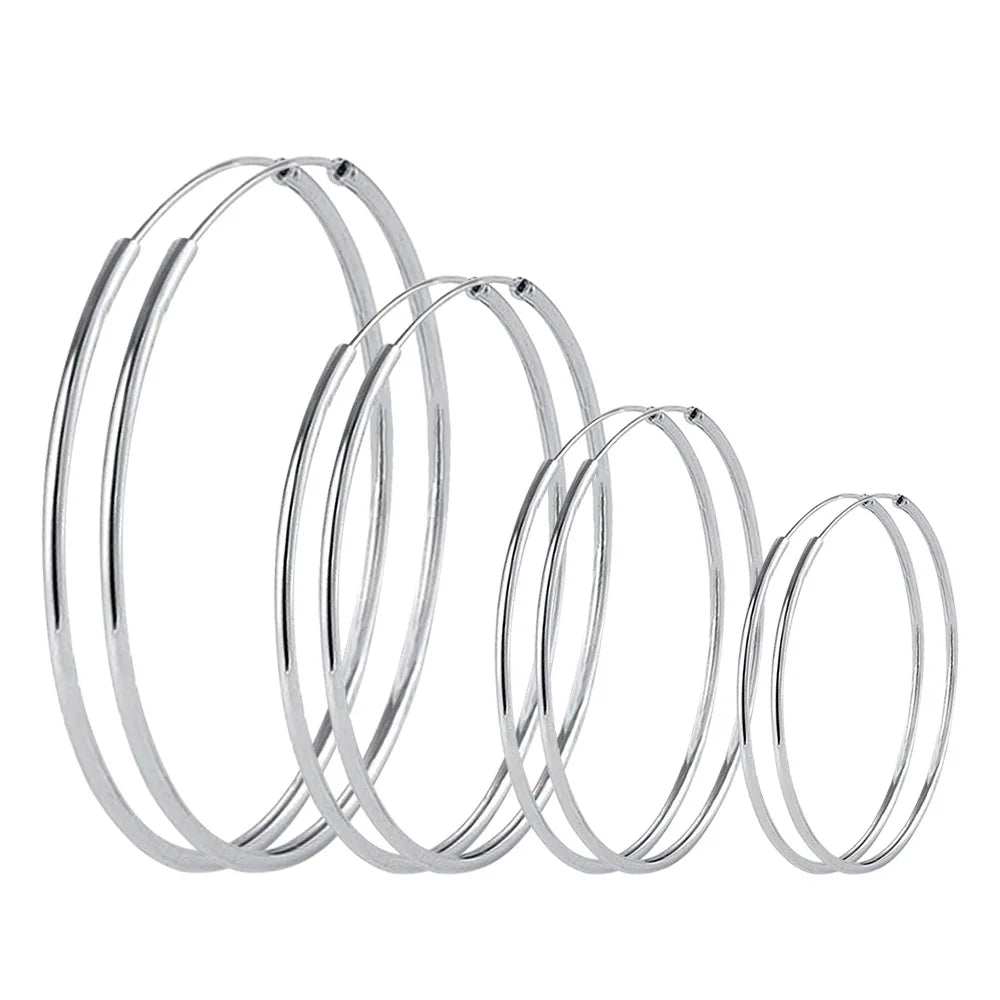 Brincos de Argola Eternity Prata 925 - Coleção Múltiplos Tamanhos (3 a 6cm)