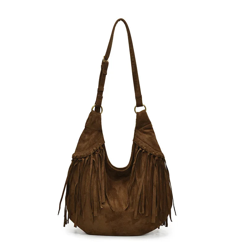 Mala Hobo Suede Tassels - Estilo Boho Chique com Detalhe de Franja em Camurça Soft