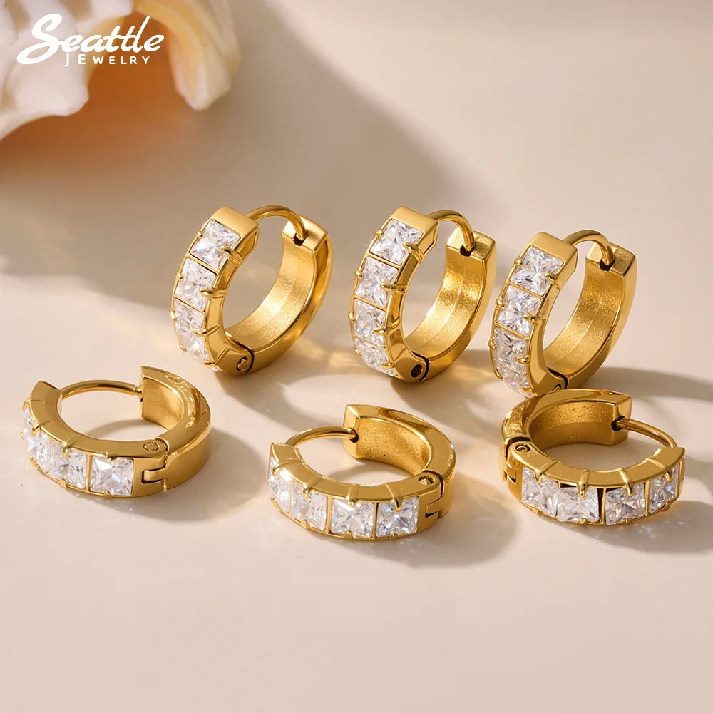 Brincos de Argola Aura Zircónia - Aço Inoxidável Banhado a Ouro 18K