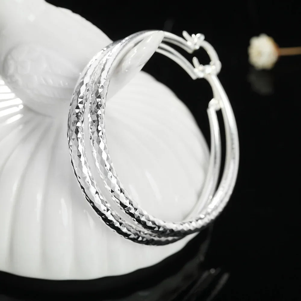 Brincos de Argola Fina Elegance 5cm - Prata 925 Legítima e Delicada