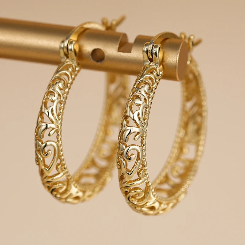 Brincos de Argola Rendilhada Opulent - Design Filigrana Banhado a Ouro