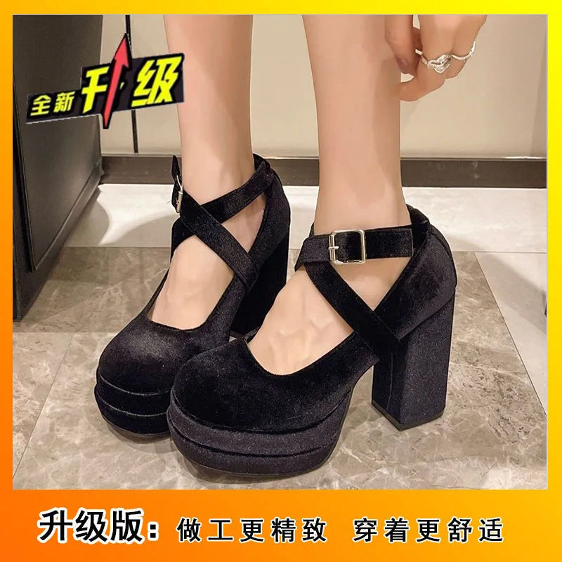 Sapato Mary Jane Wine Platform - Salto Bloco Geométrico com Meia-Pata Premium