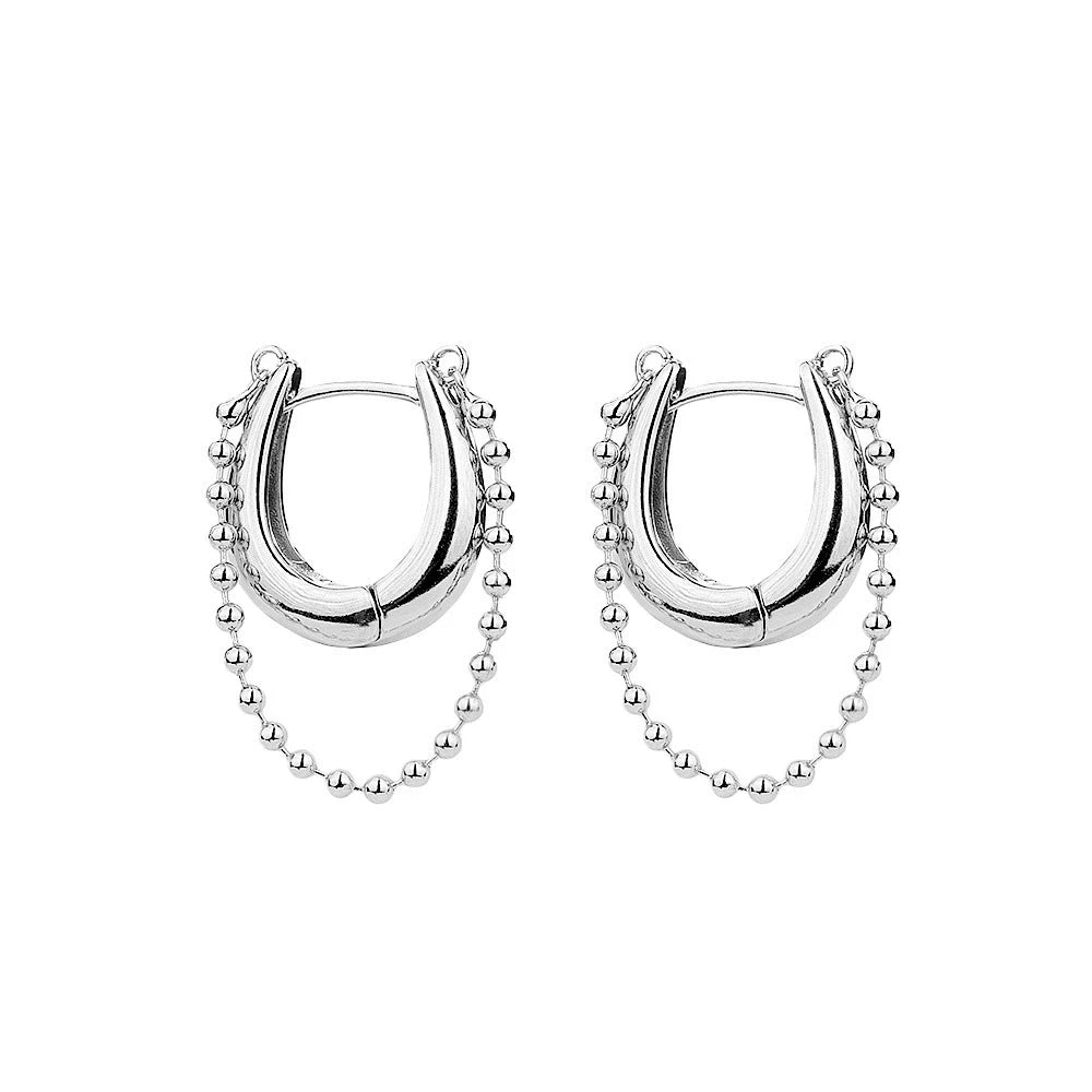 Brincos de Argola Metallic Beads - Design de Corrente de Esferas Modernas