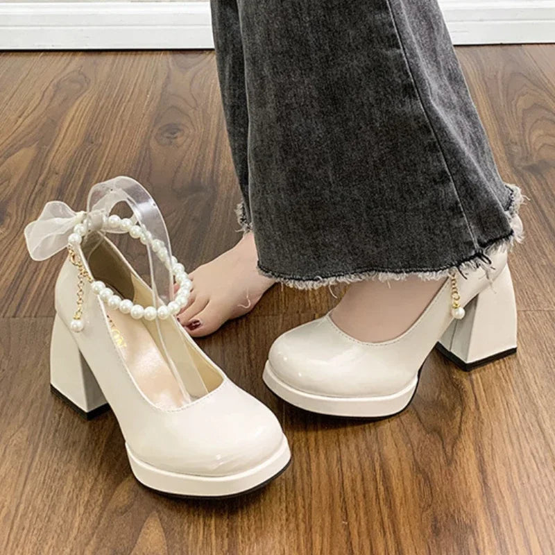 Sapato Mary Jane Bow Prestige - Bico Quadrado com Laço de Grife e Salto Confort