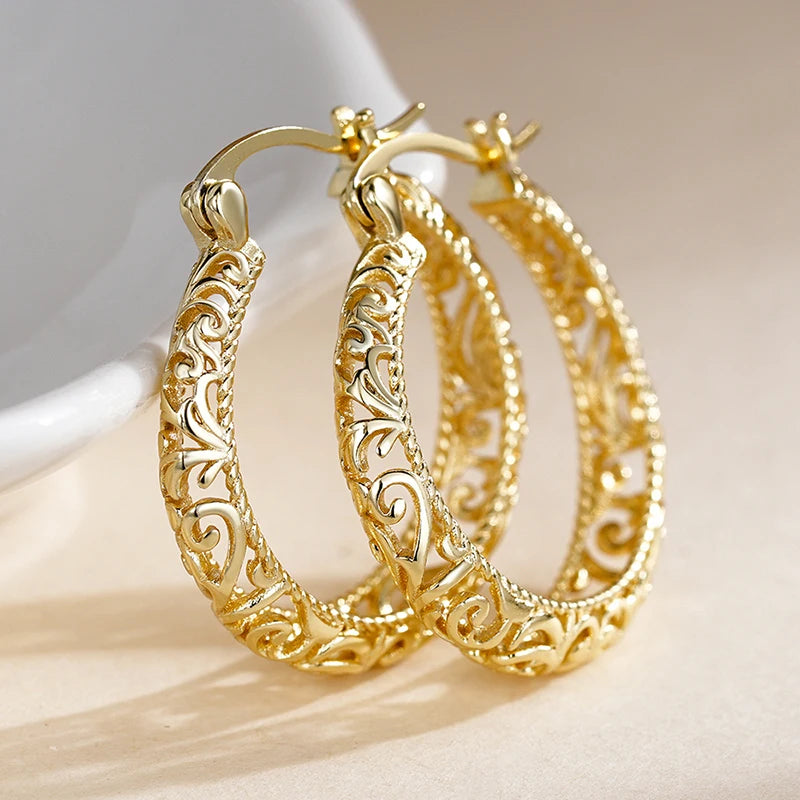 Brincos de Argola Rendilhada Opulent - Design Filigrana Banhado a Ouro