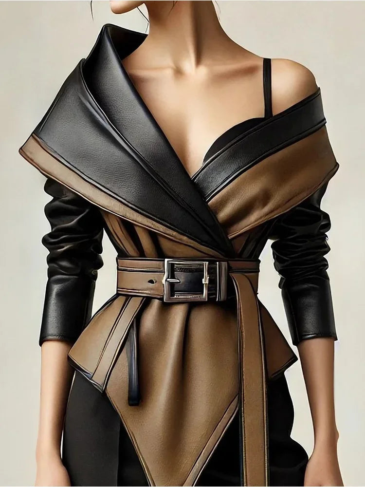 Jaqueta Assimétrica Avant-Garde - Design One-Shoulder com Barra Irregular e Fivelas