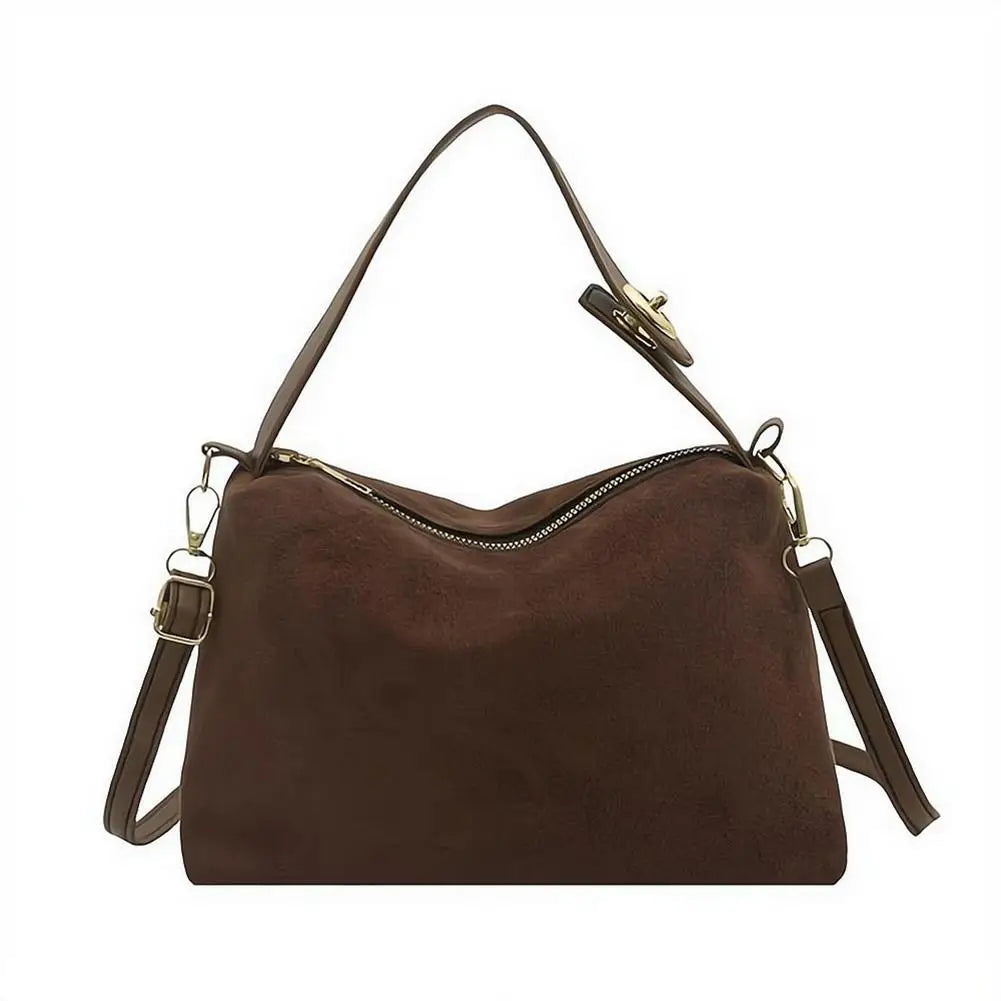 Mala Transversal Suede Vintage - Alça Regulável com Ferragens de Grife em Camurça Soft