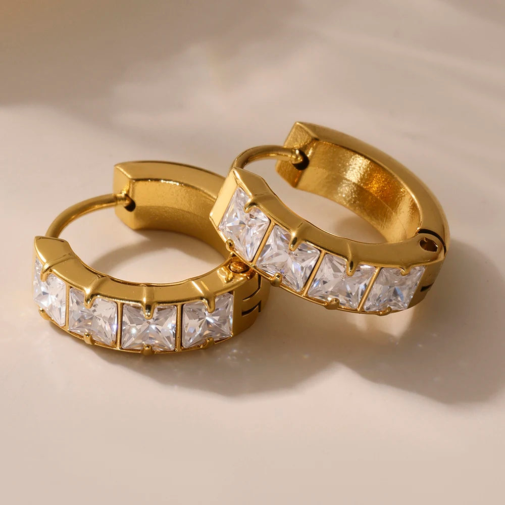 Brincos de Argola Aura Zircónia - Aço Inoxidável Banhado a Ouro 18K