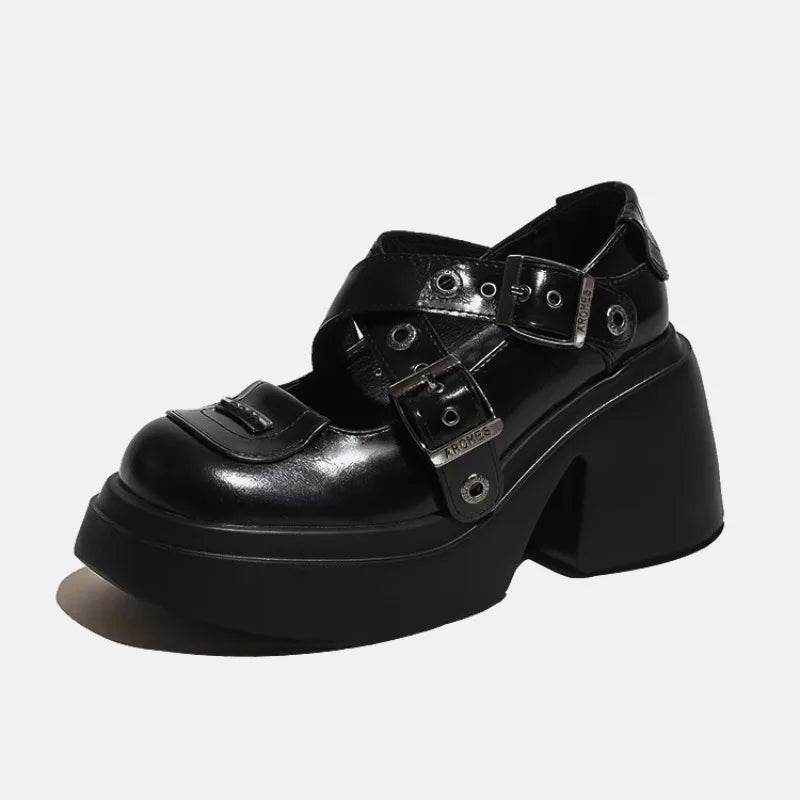 Sapato Mary Jane Punk Deluxe - Design Retro com Fivelas Metálicas