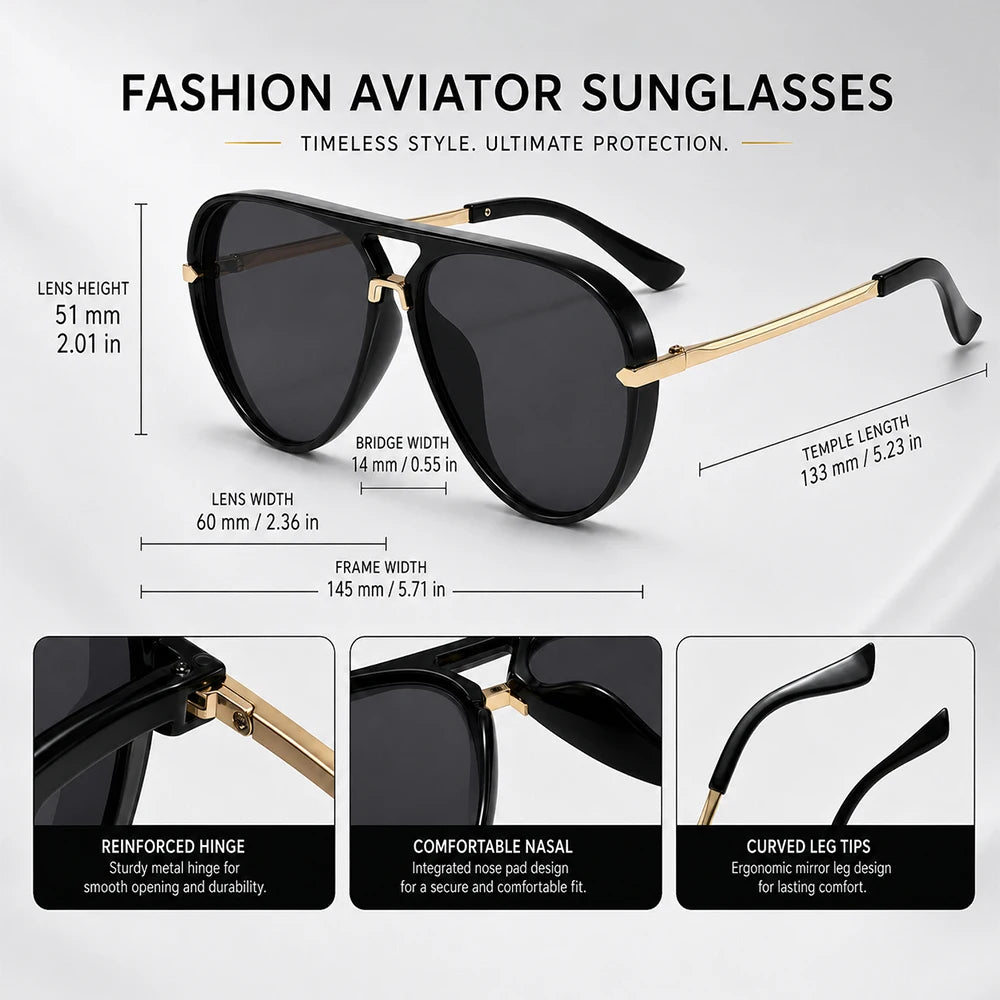 Óculos de Sol Pilot Heritage - Design Clássico Aviador com Proteção UV400