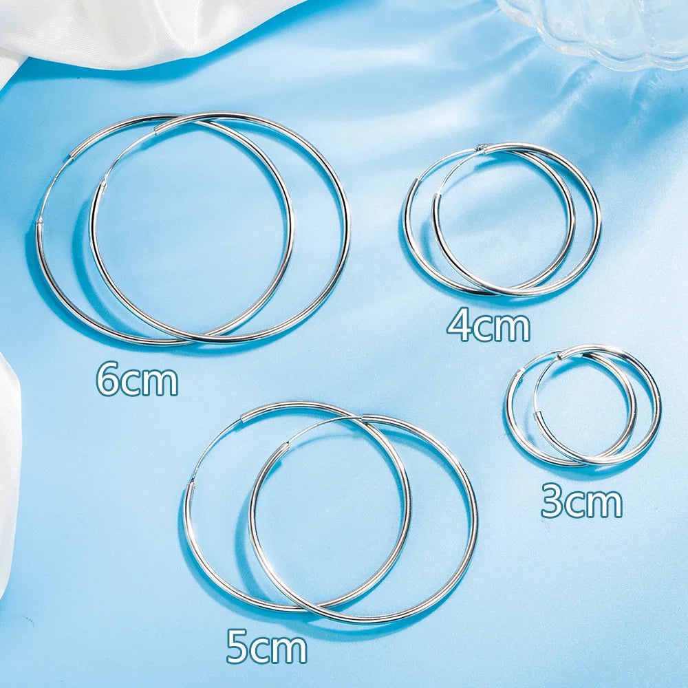 Brincos de Argola Eternity Prata 925 - Coleção Múltiplos Tamanhos (3 a 6cm)