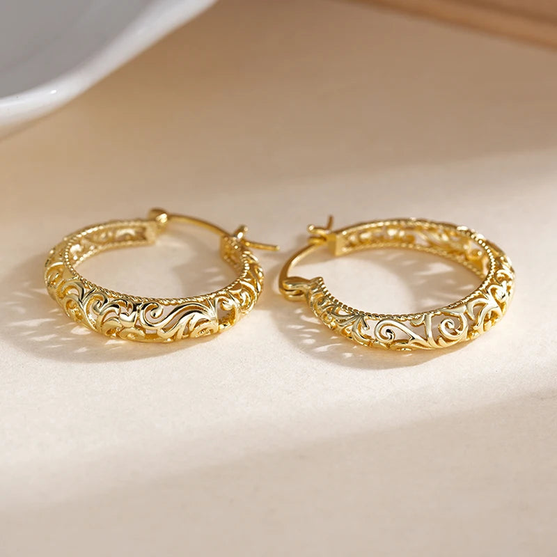 Brincos de Argola Rendilhada Opulent - Design Filigrana Banhado a Ouro