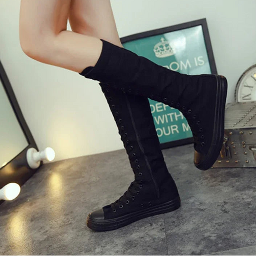Bota Cano Alto Canvas Street - Design Urbano com Atacadores e Fecho Easy-Wear