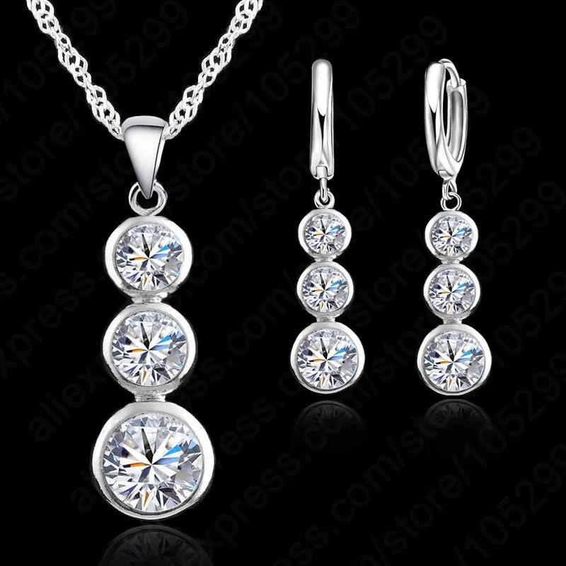 Conjunto Cascata de Brilhantes Prata 925 - Colar e Brincos de Festa