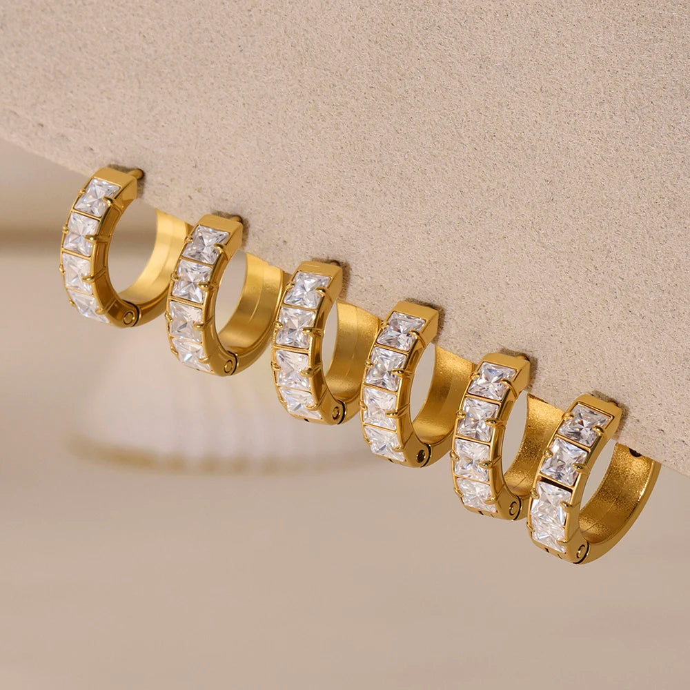 Brincos de Argola Aura Zircónia - Aço Inoxidável Banhado a Ouro 18K