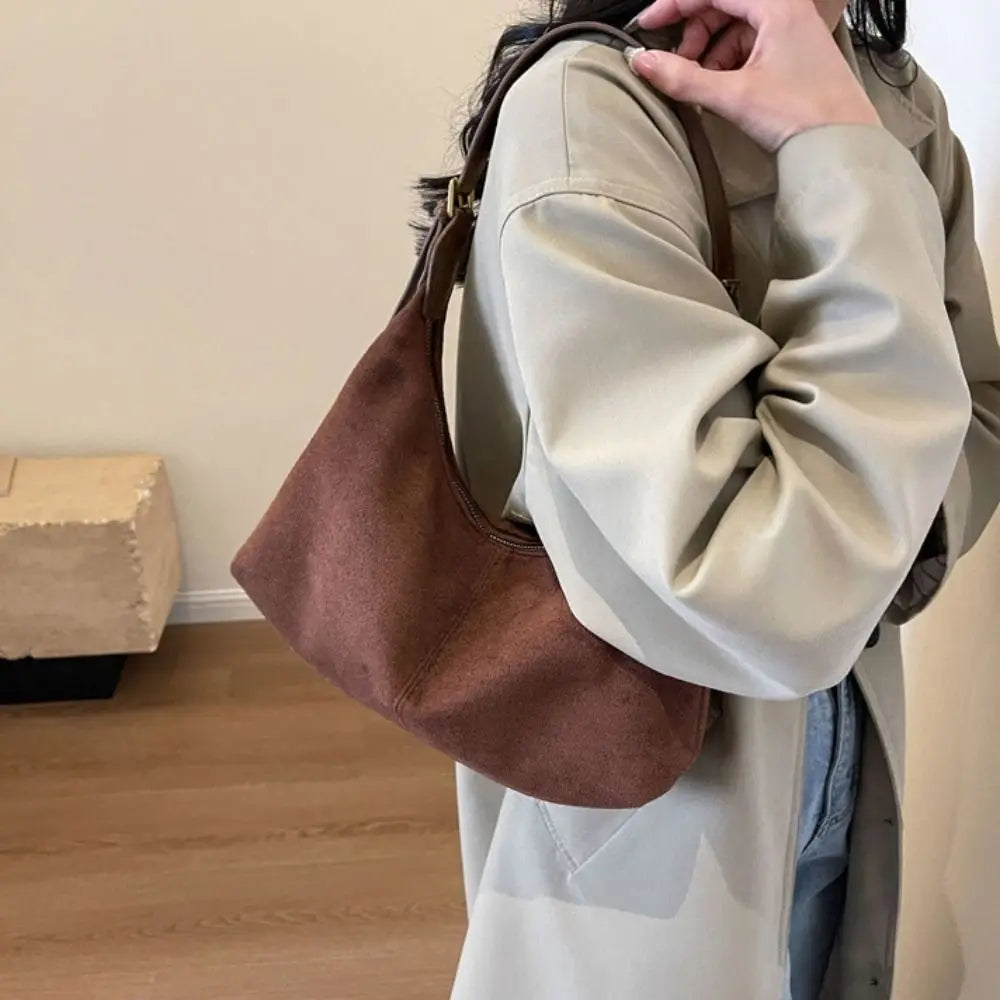 Mala de Ombro Suede Tote - Design Minimalista de Grande Capacidade em Camurça Soft