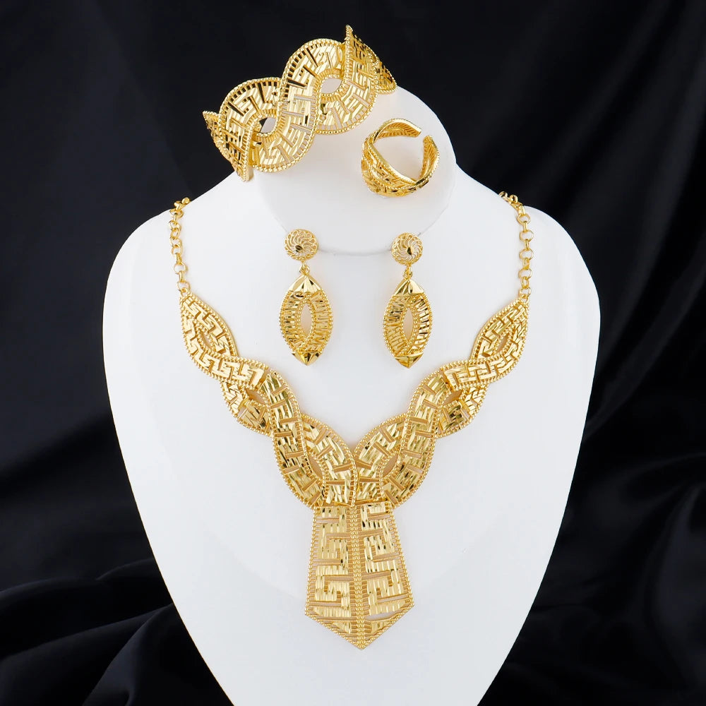 Conjunto Gotas de Ouro - Gargantilha e Brincos Geométricos