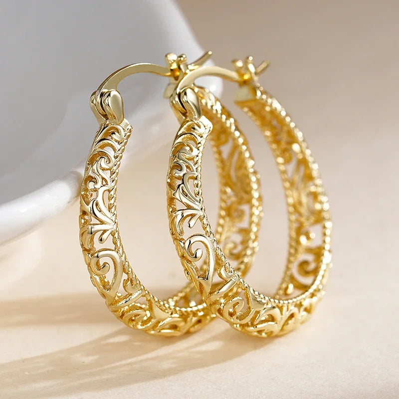 Brincos de Argola Rendilhada Opulent - Design Filigrana Banhado a Ouro