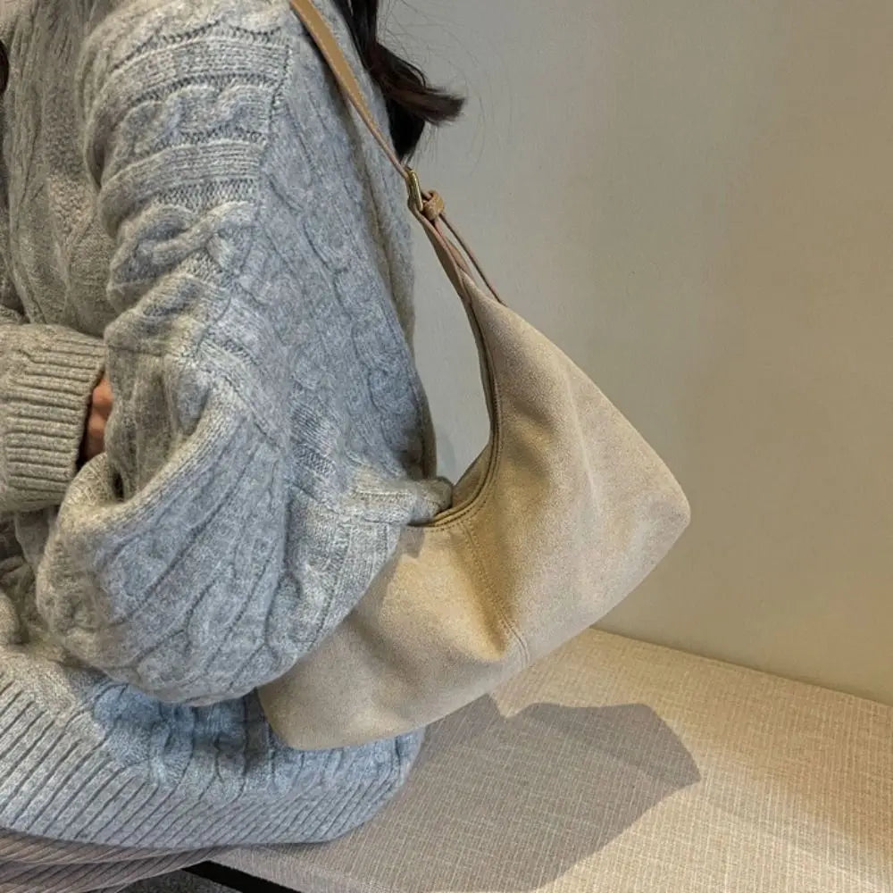 Mala de Ombro Suede Tote - Design Minimalista de Grande Capacidade em Camurça Soft