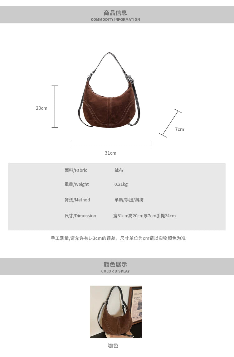 Mala Hobo Suede Stitch - Design de Costuras Retrô em Camurça Soft Versátil