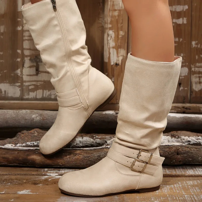 Bota Cano Alto Pleated Deluxe - Design Plissado com Bico Redondo Confort
