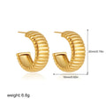 Brincos de Argola Striped C-Shape - Design Canelado Banhado a Ouro
