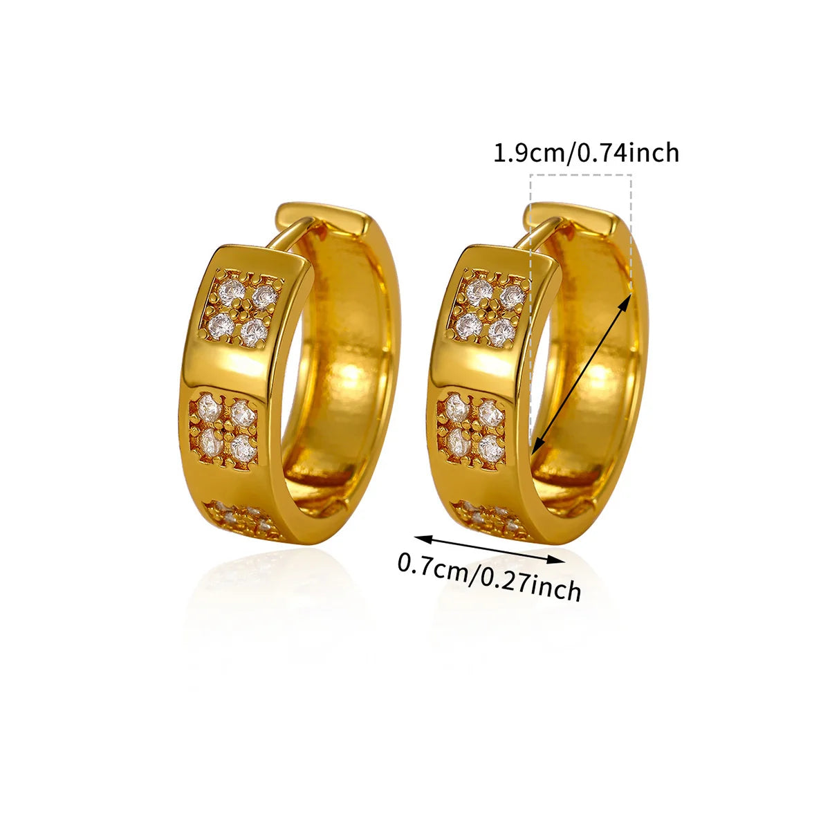 Brincos de Argola Quadrada Imperial - Banhado a Ouro 18K com Zircónias