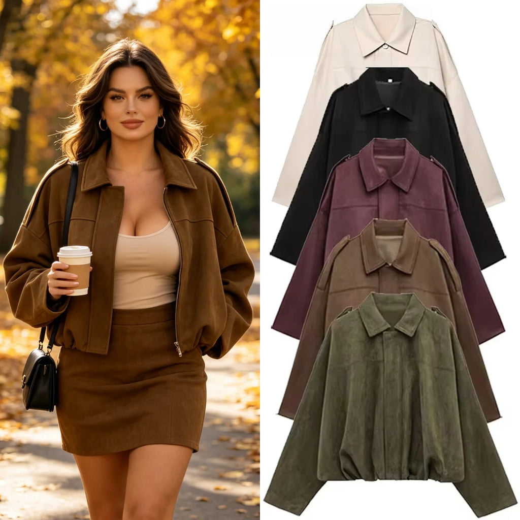 Jaqueta Bomber Suede Oversized - Acabamento Aveludado Soft com Modelagem Confort