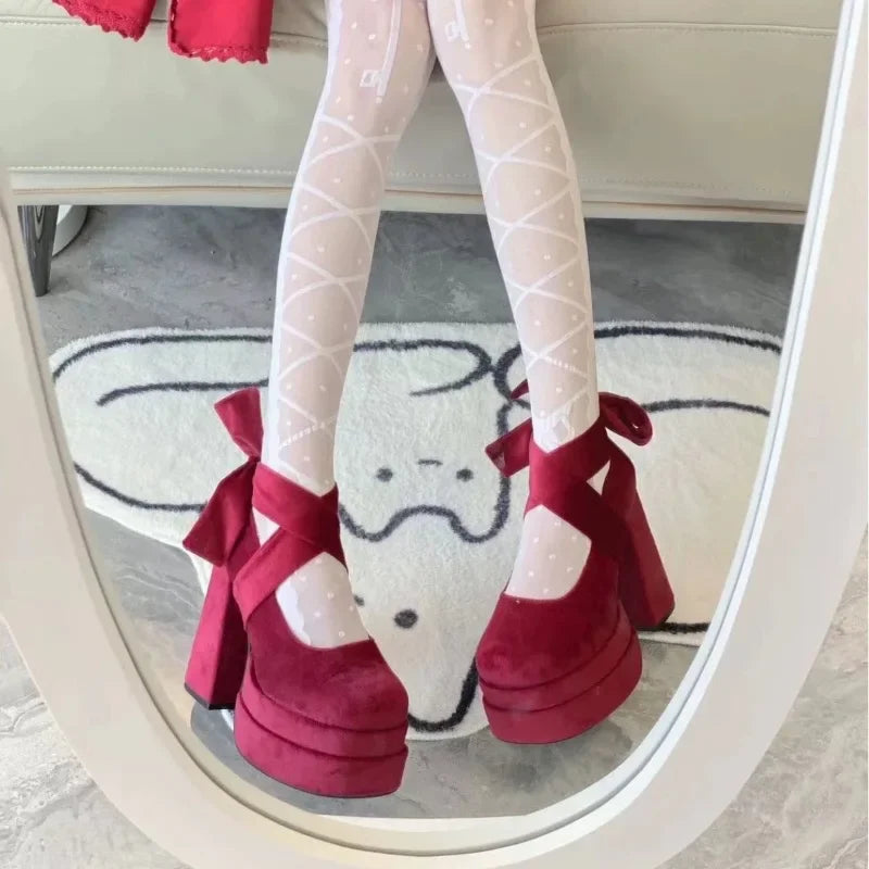 Sapato Mary Jane Wine Platform - Salto Bloco Geométrico com Meia-Pata Premium