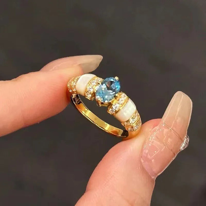 Conjunto Solitário Azul Água-Marinha - Colar e Anel de Luxo