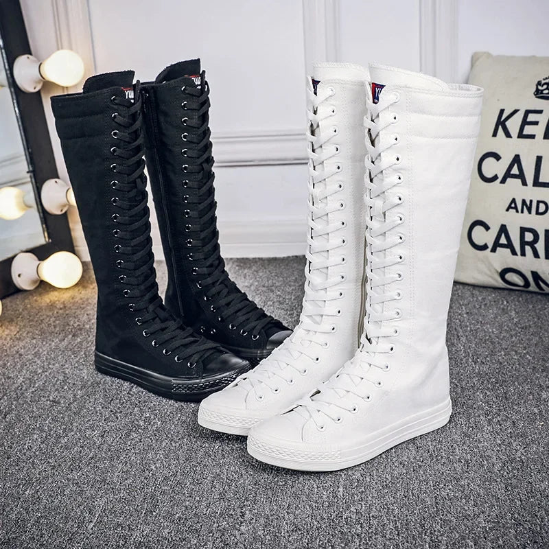Bota Cano Alto Canvas Street - Design Urbano com Atacadores e Fecho Easy-Wear