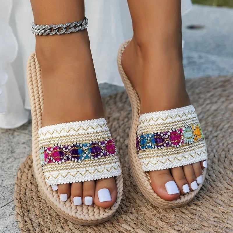 Chinelo Slide Bohemian Luxury - Design Rústico de Grife com Fivela Boho