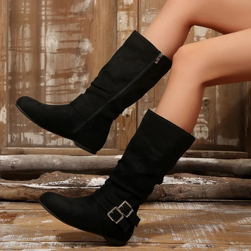 Bota Cano Alto Pleated Deluxe - Design Plissado com Bico Redondo Confort