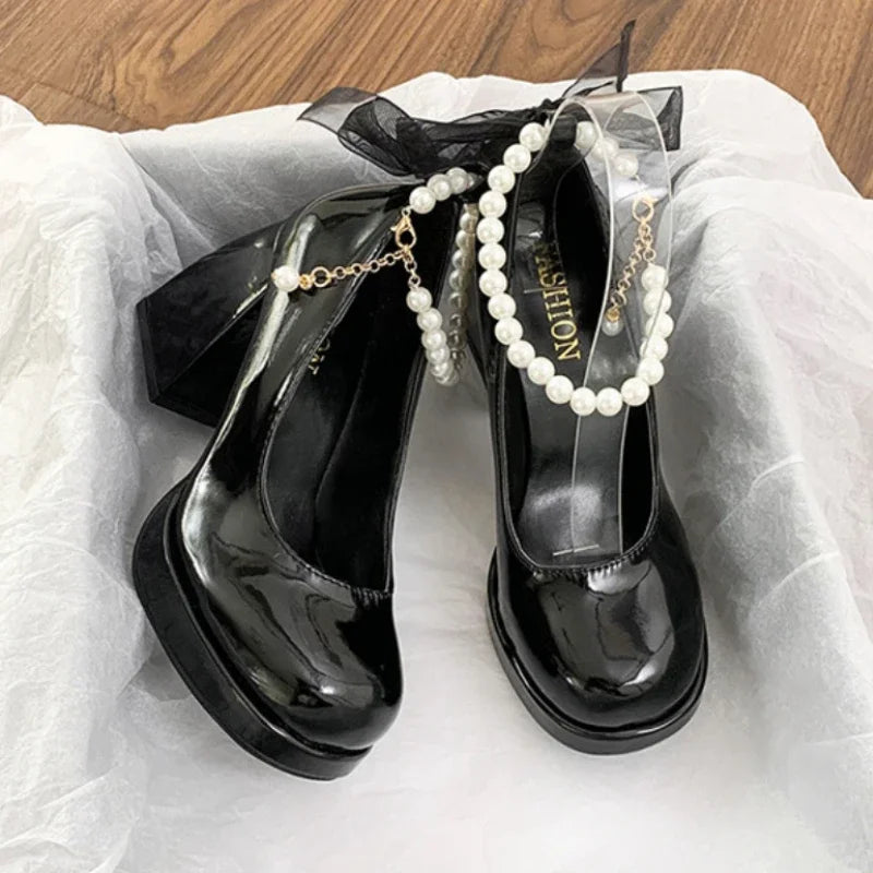Sapato Mary Jane Bow Prestige - Bico Quadrado com Laço de Grife e Salto Confort