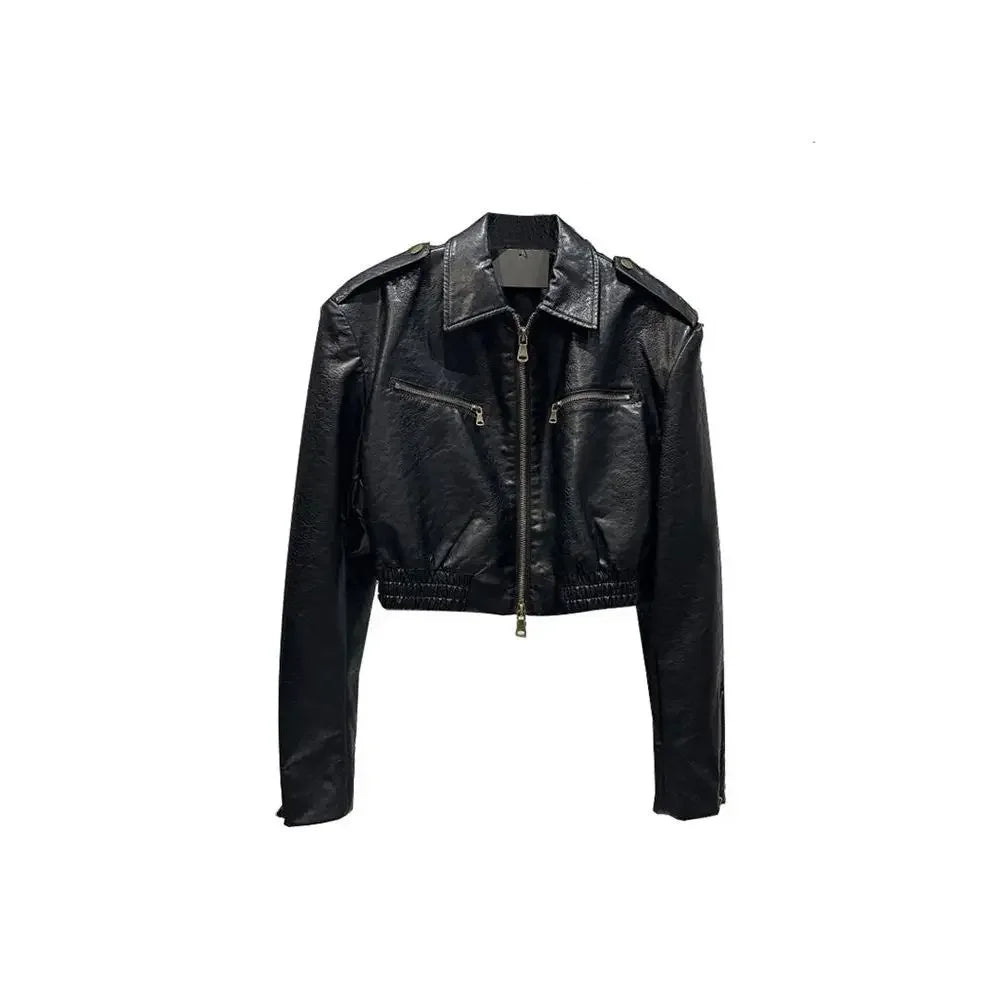 Jaqueta Biker Cropped Paris - Caimento Curto Fashionista em Cabedal Premium