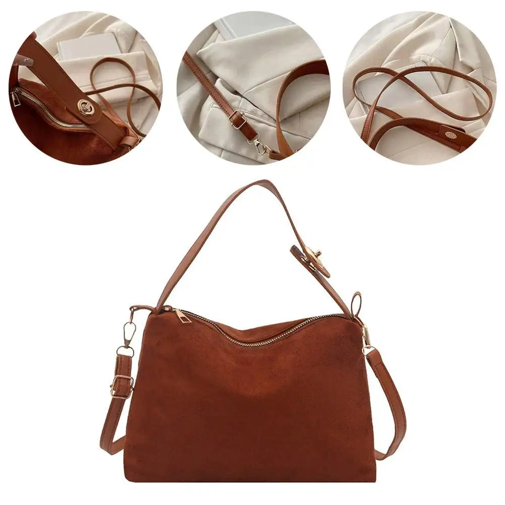 Mala Transversal Suede Vintage - Alça Regulável com Ferragens de Grife em Camurça Soft