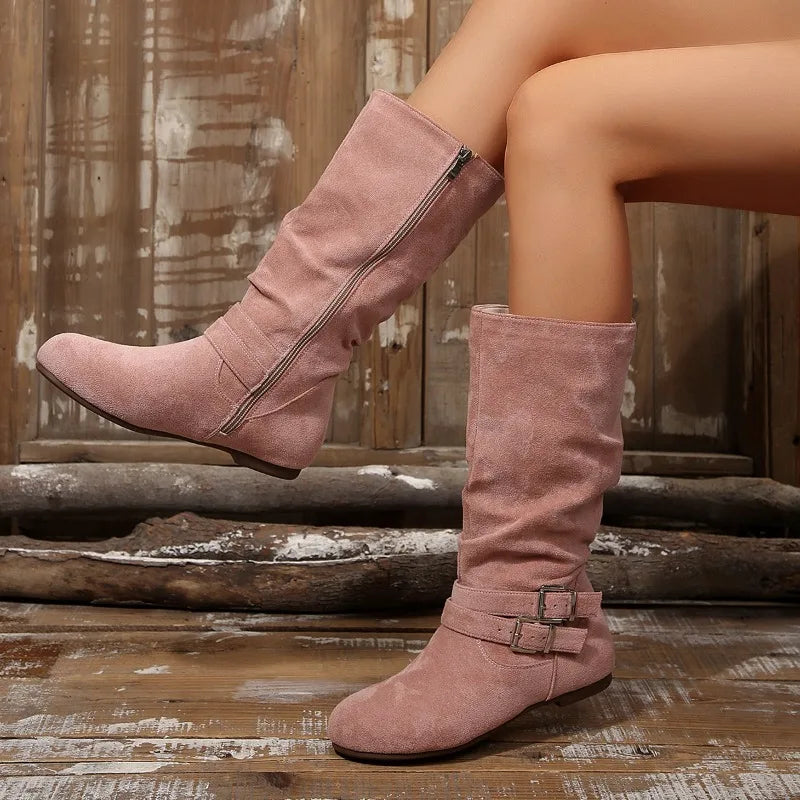 Bota Cano Alto Pleated Deluxe - Design Plissado com Bico Redondo Confort