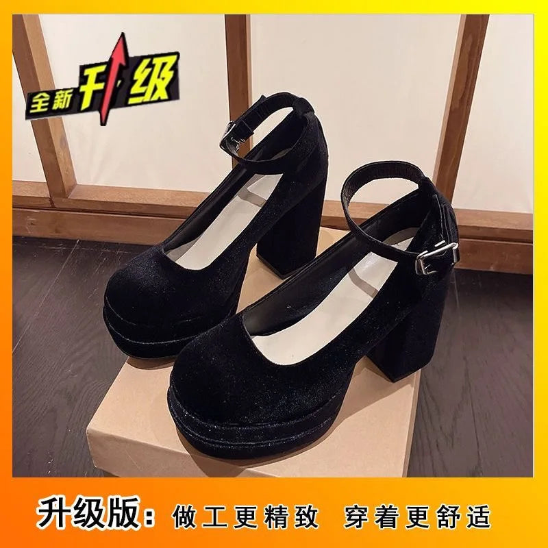 Sapato Mary Jane Wine Platform - Salto Bloco Geométrico com Meia-Pata Premium