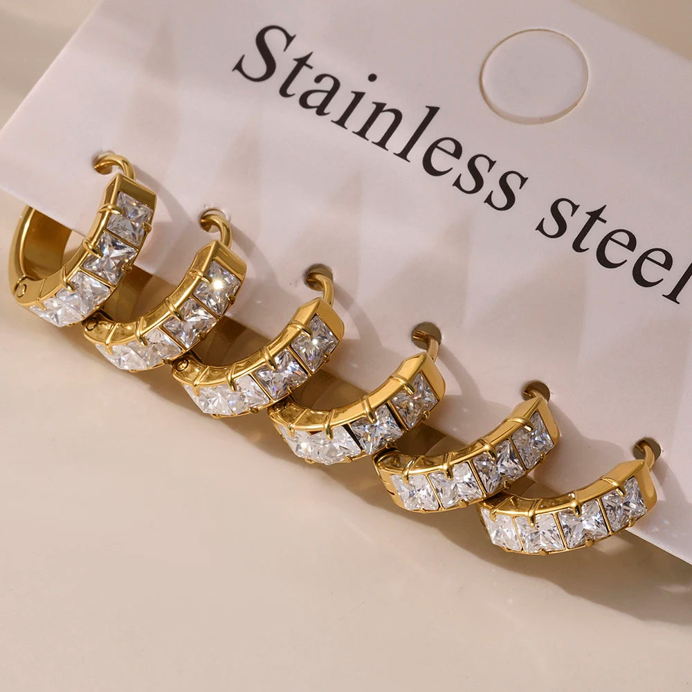 Brincos de Argola Aura Zircónia - Aço Inoxidável Banhado a Ouro 18K