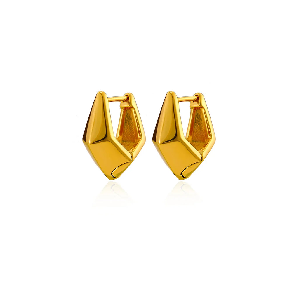 Brincos Huggies Facetados Losango - Design Geométrico Banhado a Ouro