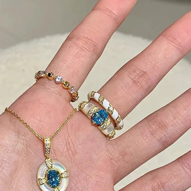 Conjunto Solitário Azul Água-Marinha - Colar e Anel de Luxo