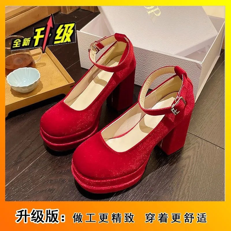 Sapato Mary Jane Wine Platform - Salto Bloco Geométrico com Meia-Pata Premium
